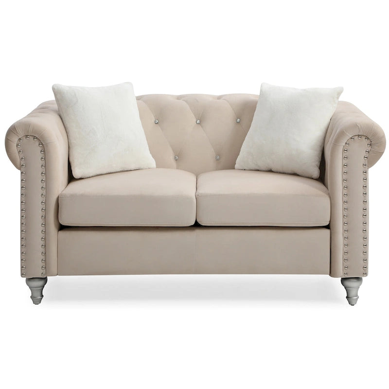 Canapé 2 places en velours de 60 po avec 2 coussins décoratifs – 60L x 34W x 30H