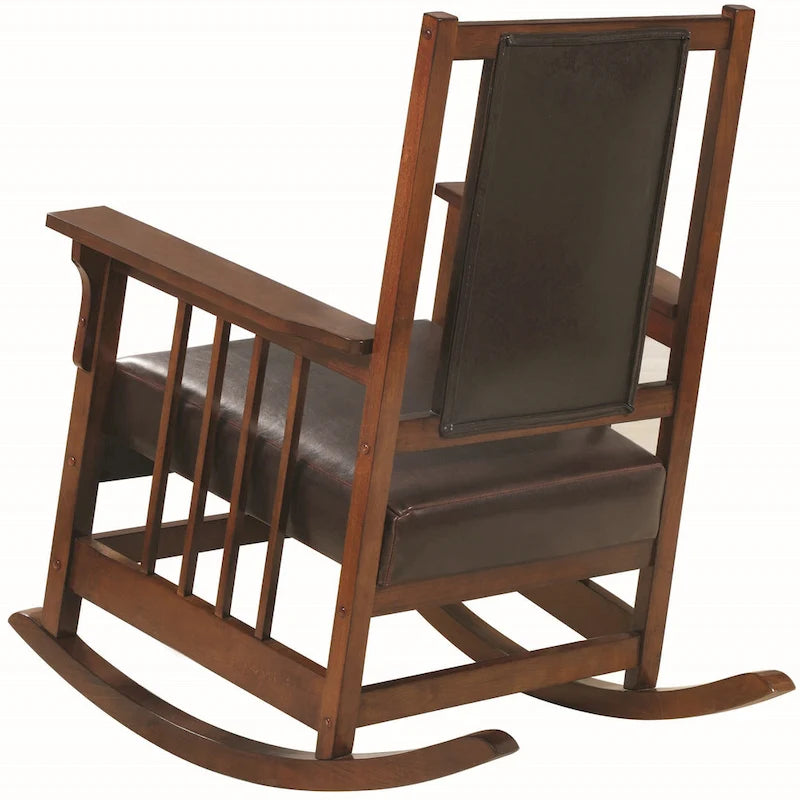 Fauteuil à bascule en bois de style mission avec assise rembourrée marron