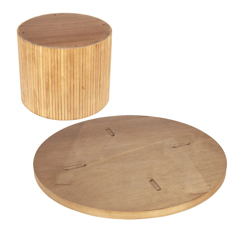 Table basse ronde en bois avec piètement cannelé
