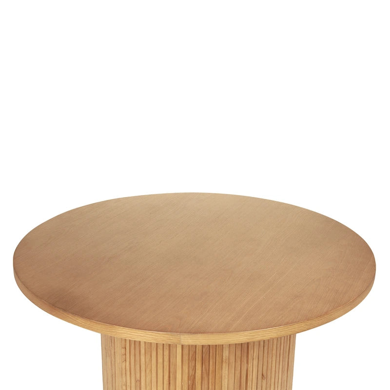 Table basse ronde en bois avec piètement cannelé