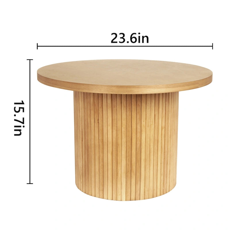 Table basse ronde en bois avec piètement cannelé