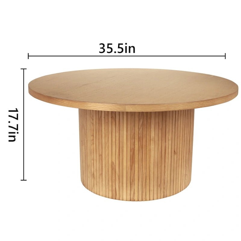 Table basse ronde en bois avec piètement cannelé