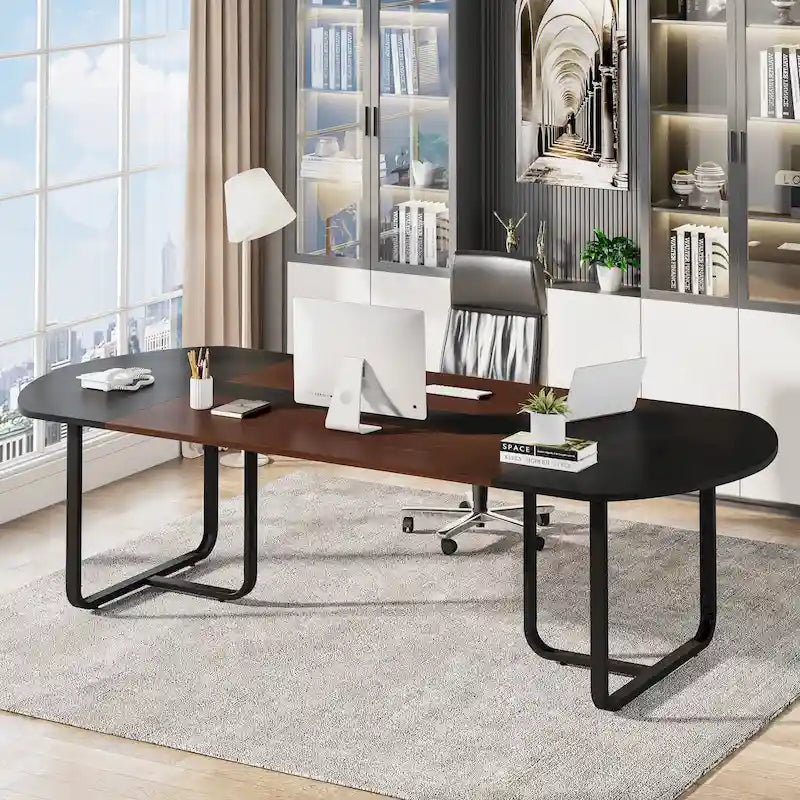 Bureau d'ordinateur exécutif incurvé ovale moderne pour bureau à domicile