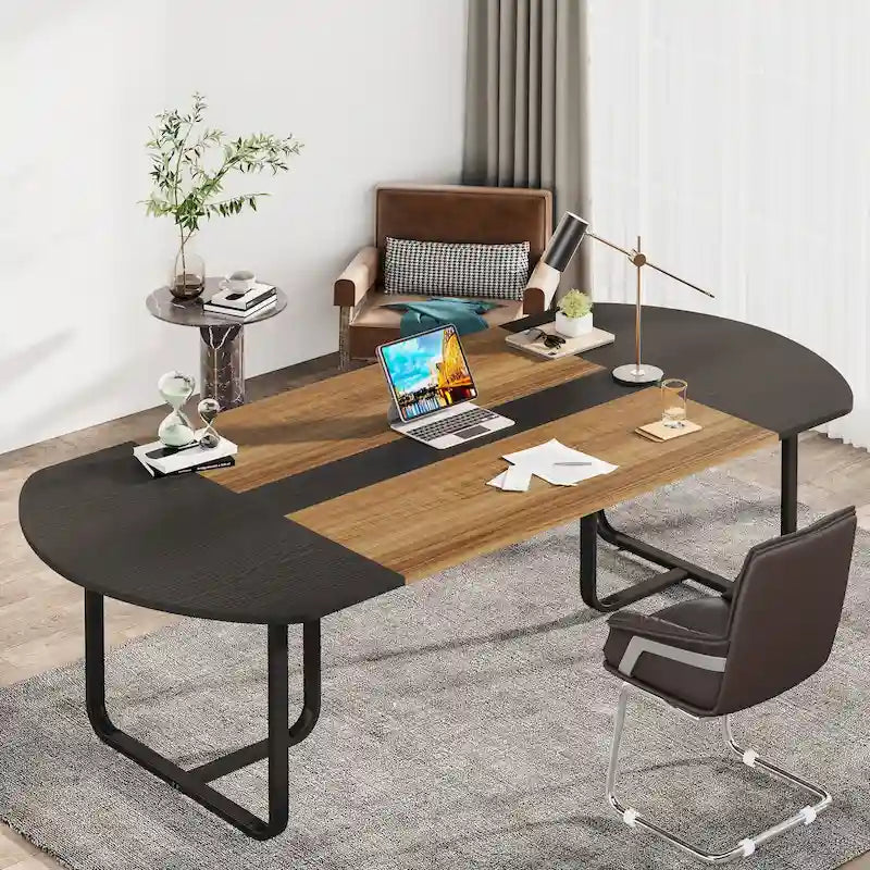 Bureau d'ordinateur exécutif incurvé ovale moderne pour bureau à domicile