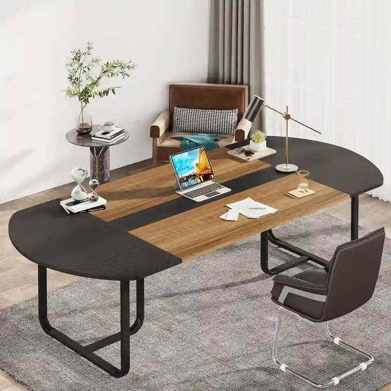Bureau d'ordinateur exécutif incurvé ovale moderne pour bureau à domicile