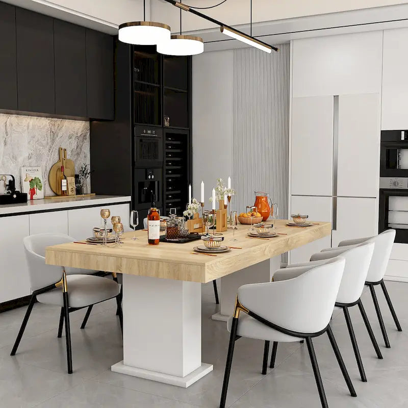 Bureau d'ordinateur/Table à manger grande en bois pratique avec base blanche