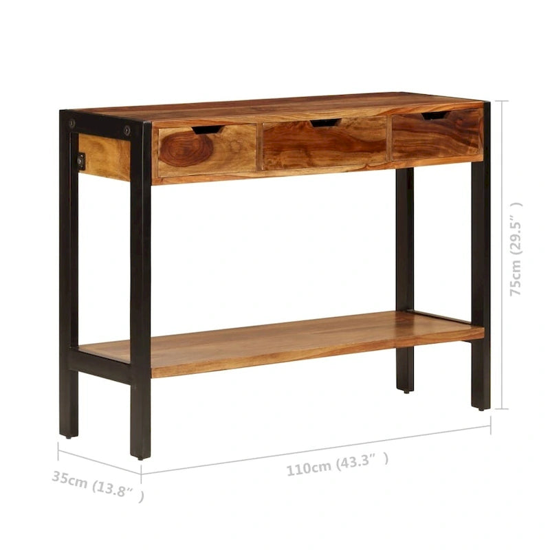 Buffet avec 3 tiroirs 110x35x75 cm en bois de sesham massif