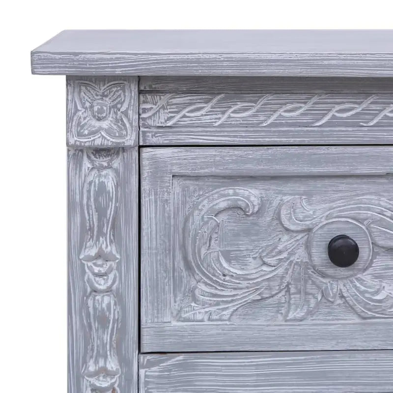 Buffet en bois d'acajou massif avec 2 tiroirs – Fini lavé gris