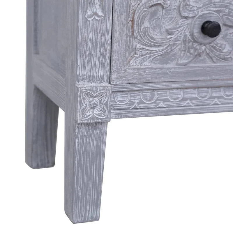 Buffet en bois d'acajou massif avec 2 tiroirs – Fini lavé gris