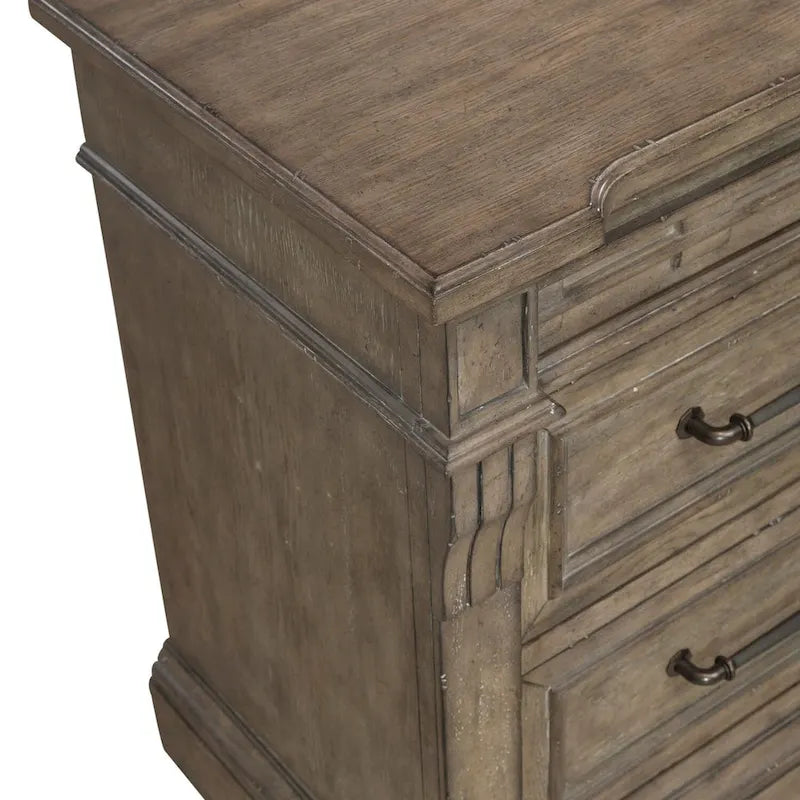 Table de chevet à 3 tiroirs avec station de charge intégrée — Taupe Poussière, Bois massif