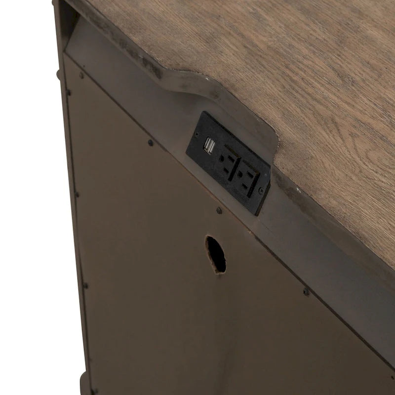 Table de chevet à 3 tiroirs avec station de charge intégrée — Taupe Poussière, Bois massif