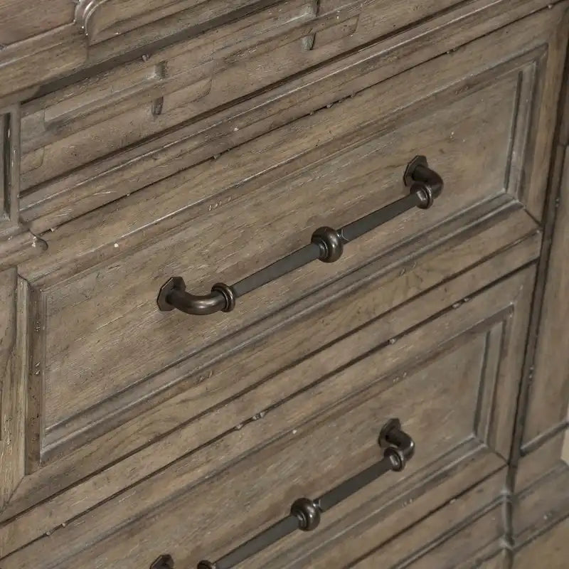 Table de chevet à 3 tiroirs avec station de charge intégrée — Taupe Poussière, Bois massif
