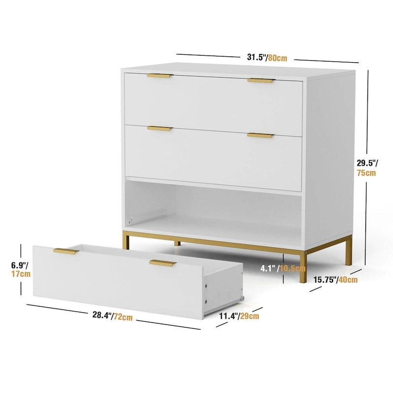Commode à 3 tiroirs blanche, style moderne du milieu du siècle, pour chambre à coucher, en bois