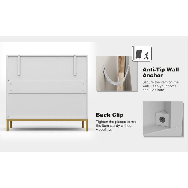 Commode à 3 tiroirs blanche, style moderne du milieu du siècle, pour chambre à coucher, en bois