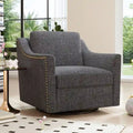 Fauteuil d'appoint pivotant à 360° avec clous décoratifs en laiton et base en métal noir