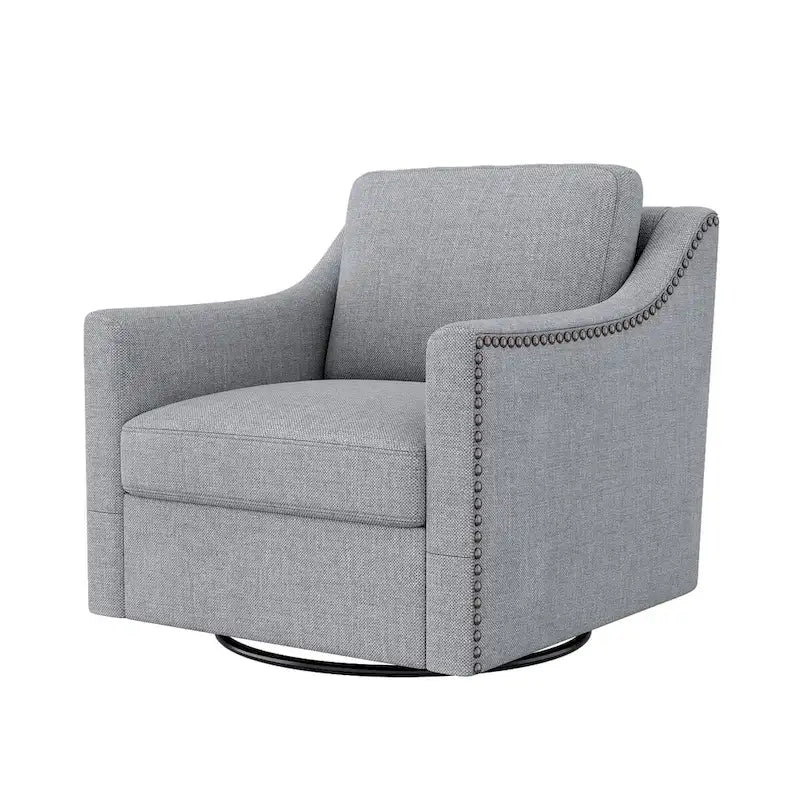 Fauteuil d'appoint pivotant à 360° avec clous décoratifs en laiton et base en métal noir