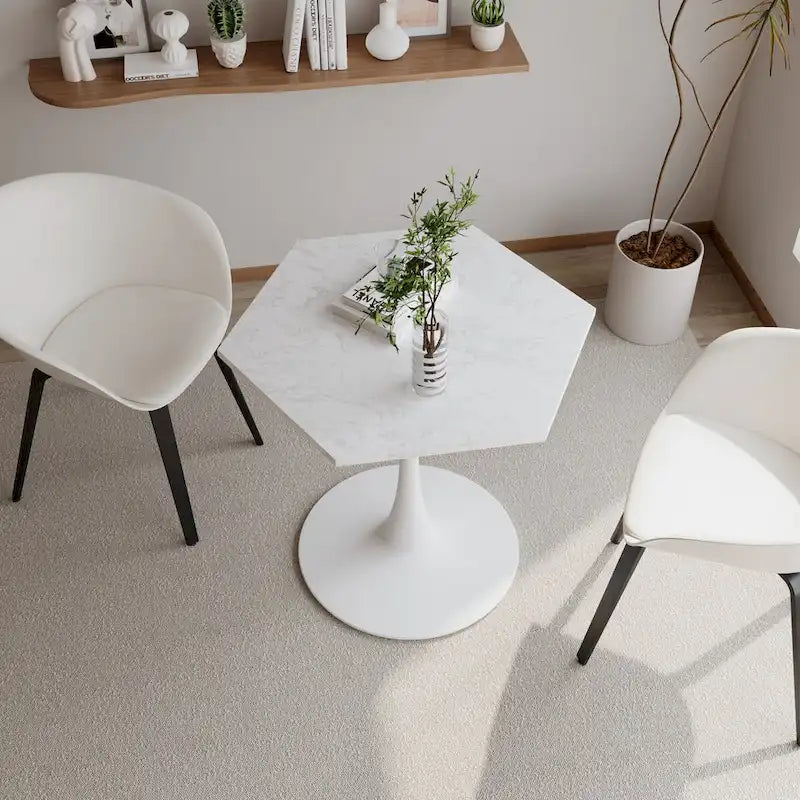Table Basse Hexagonale Moderne avec Plateau en Marbre Imprimé et Base en Métal pour Salle à Manger, Cuisine et Salon