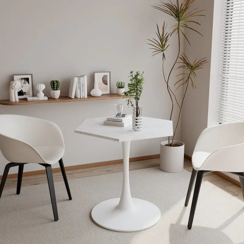 Table Basse Hexagonale Moderne avec Plateau en Marbre Imprimé et Base en Métal pour Salle à Manger, Cuisine et Salon