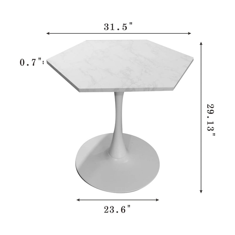 Table Basse Hexagonale Moderne avec Plateau en Marbre Imprimé et Base en Métal pour Salle à Manger, Cuisine et Salon