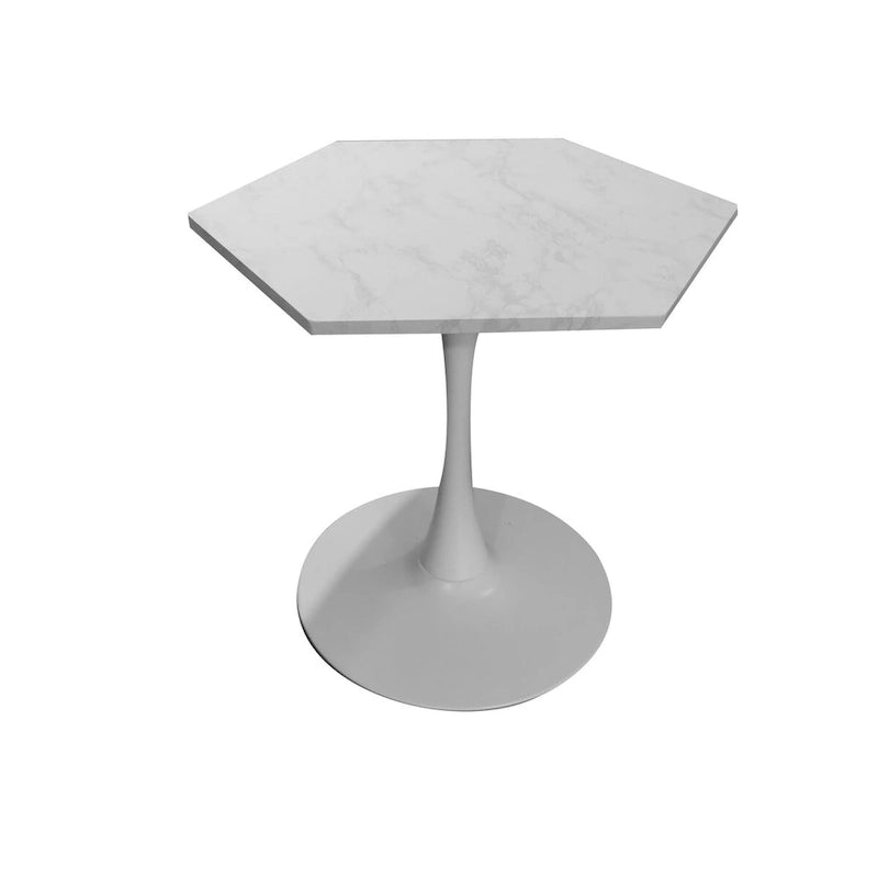 Table Basse Hexagonale Moderne avec Plateau en Marbre Imprimé et Base en Métal pour Salle à Manger, Cuisine et Salon