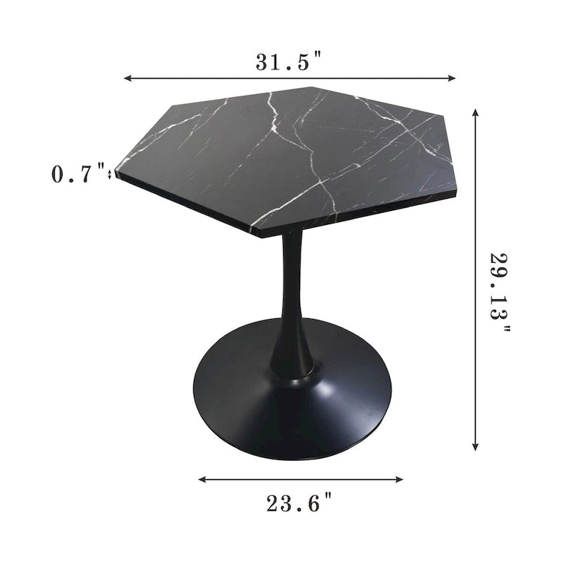 Table Basse Hexagonale Moderne avec Plateau en Marbre Imprimé et Base en Métal pour Salle à Manger, Cuisine et Salon