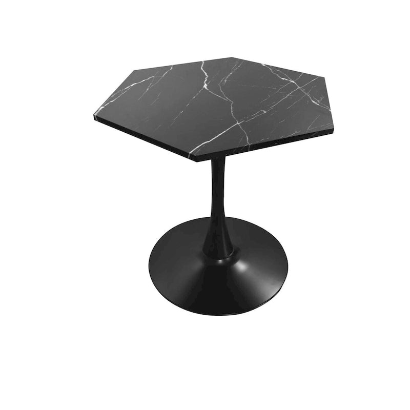 Table Basse Hexagonale Moderne avec Plateau en Marbre Imprimé et Base en Métal pour Salle à Manger, Cuisine et Salon
