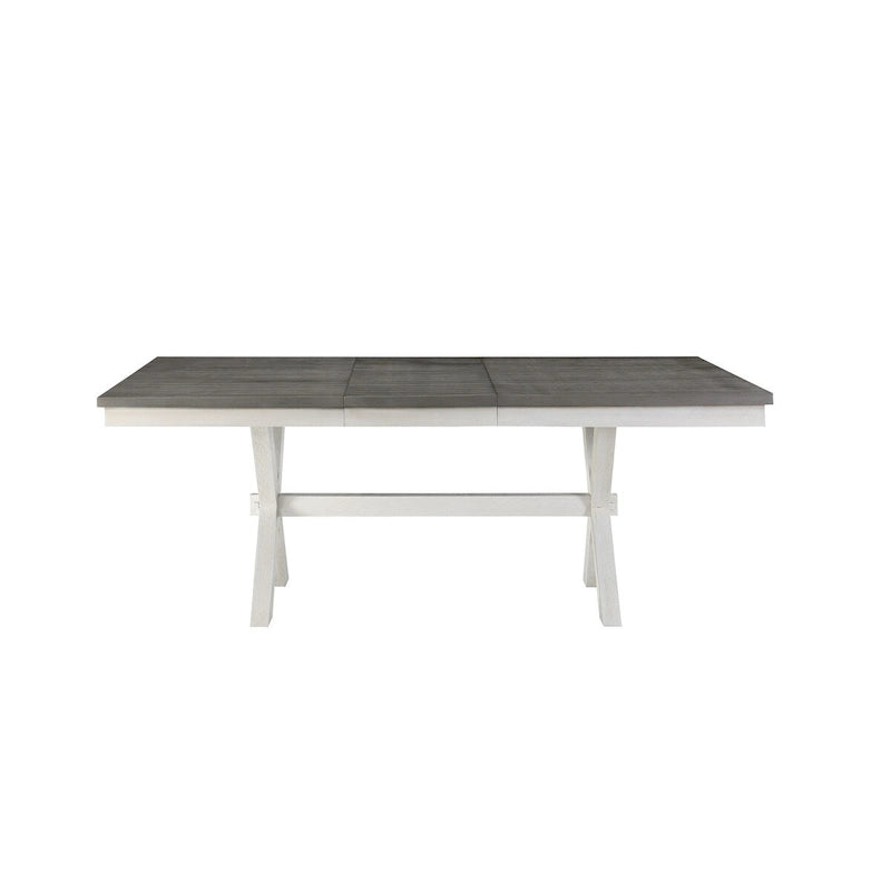 Table de salle à manger extensible bicolore avec finition brossée – Gris et blanc