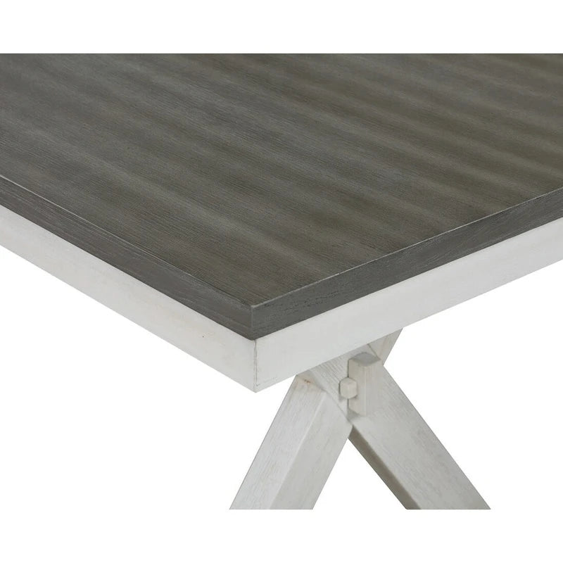 Table de salle à manger extensible bicolore avec finition brossée – Gris et blanc