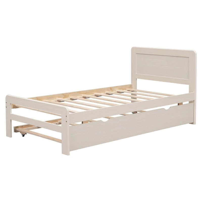 Cadre de lit plateforme double contemporain avec lit gigogne – Construction durable en hévéa, contreplaqué, MDF