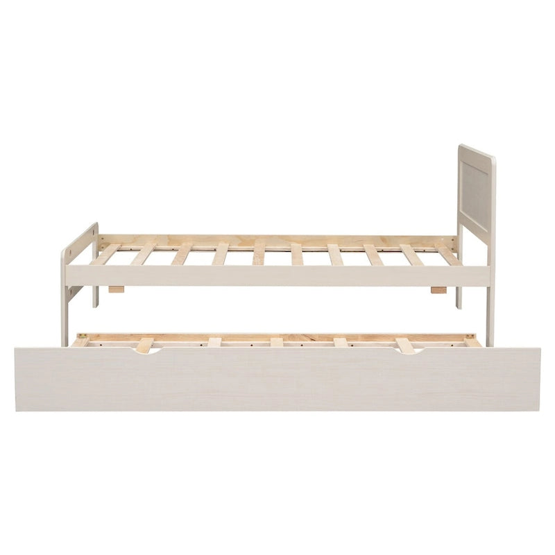 Cadre de lit plateforme double contemporain avec lit gigogne – Construction durable en hévéa, contreplaqué, MDF