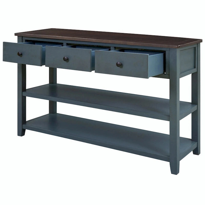 Console style rétro avec deux étagères ouvertes, structure et pieds en bois de pin massif