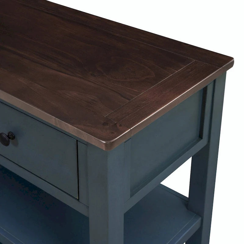 Console style rétro avec deux étagères ouvertes, structure et pieds en bois de pin massif