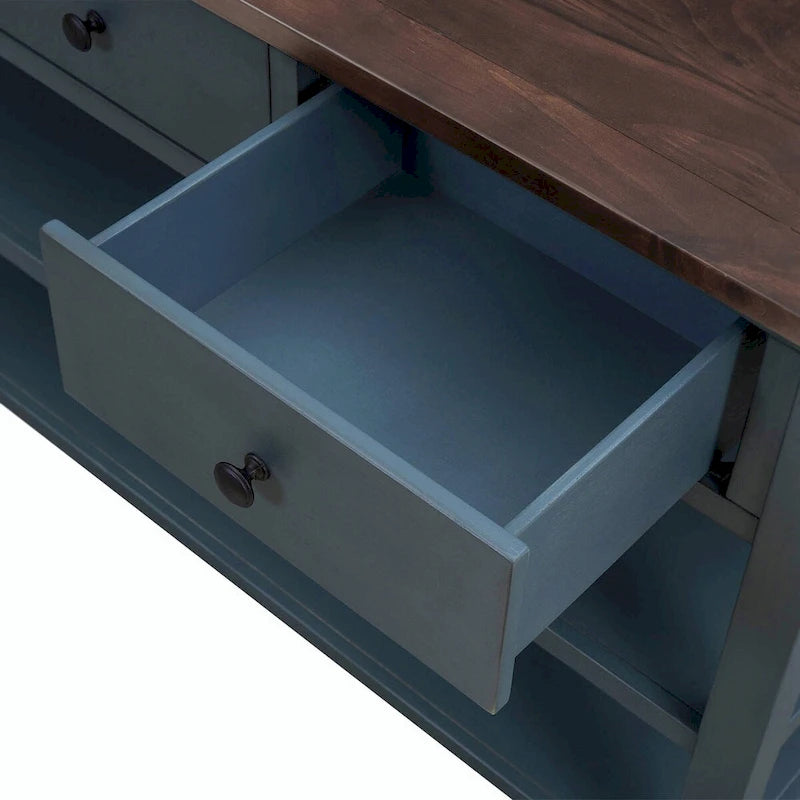 Console style rétro avec deux étagères ouvertes, structure et pieds en bois de pin massif