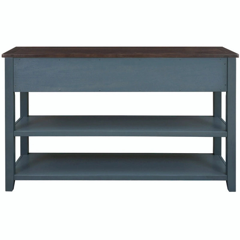 Console style rétro avec deux étagères ouvertes, structure et pieds en bois de pin massif