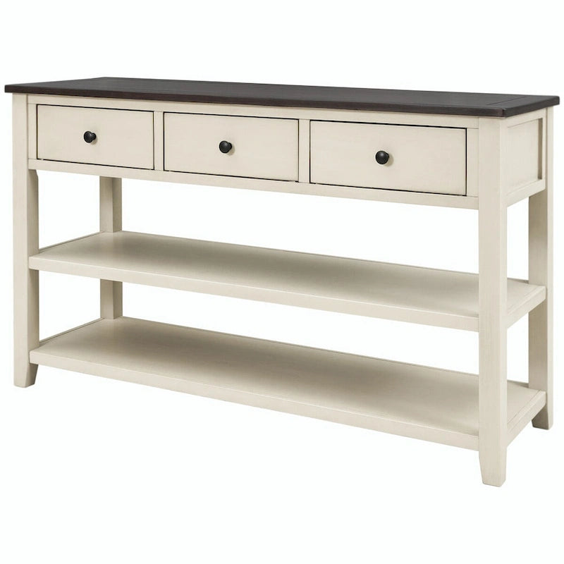 Console style rétro avec deux étagères ouvertes, structure et pieds en bois de pin massif