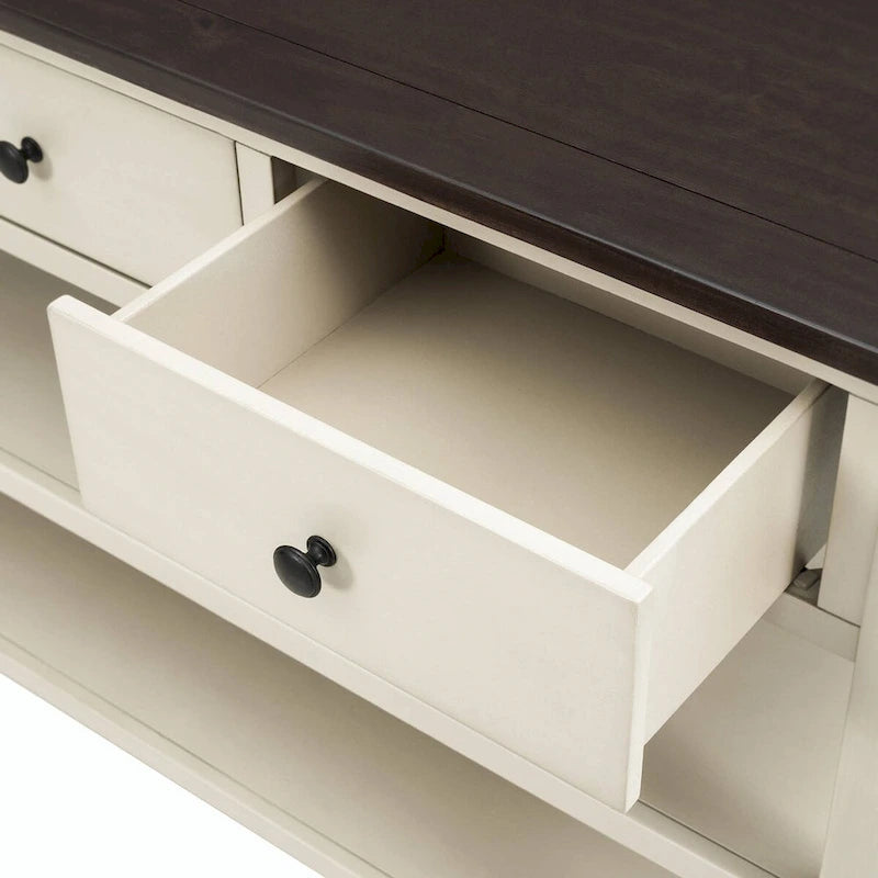 Console style rétro avec deux étagères ouvertes, structure et pieds en bois de pin massif