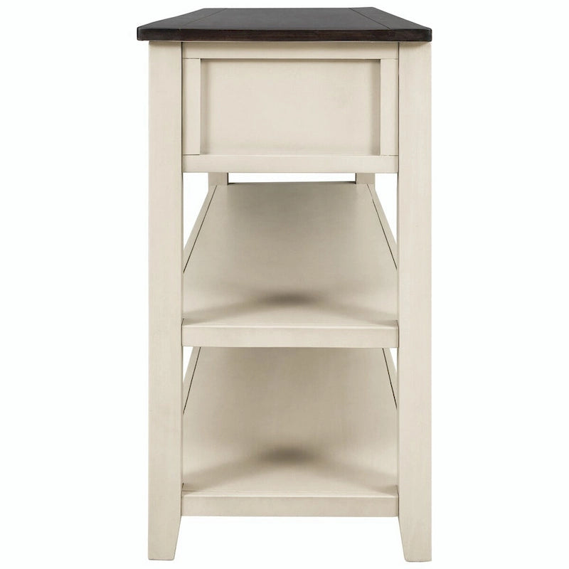 Console style rétro avec deux étagères ouvertes, structure et pieds en bois de pin massif