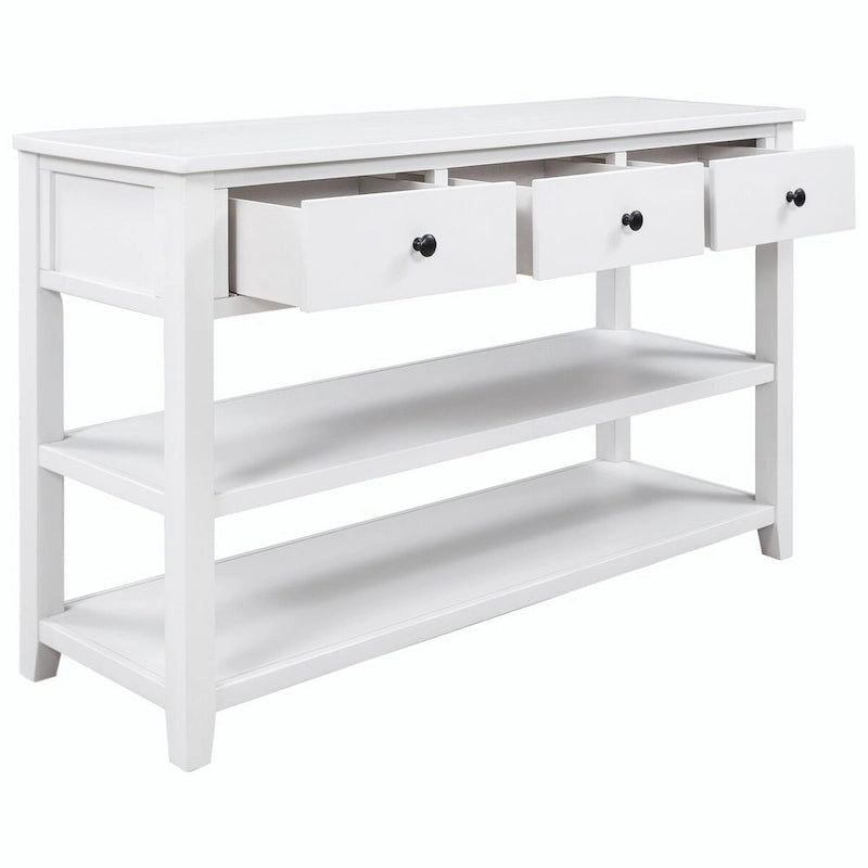 Console style rétro avec deux étagères ouvertes, structure et pieds en bois de pin massif