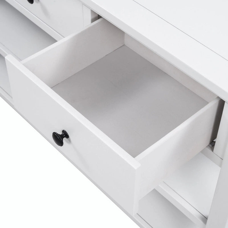 Console style rétro avec deux étagères ouvertes, structure et pieds en bois de pin massif