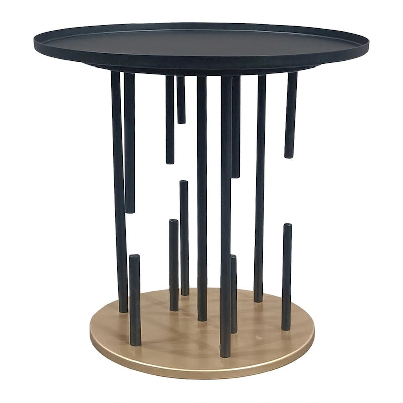 Table d'appoint ronde avec plateau noir mat et base en laiton avec tiges de support