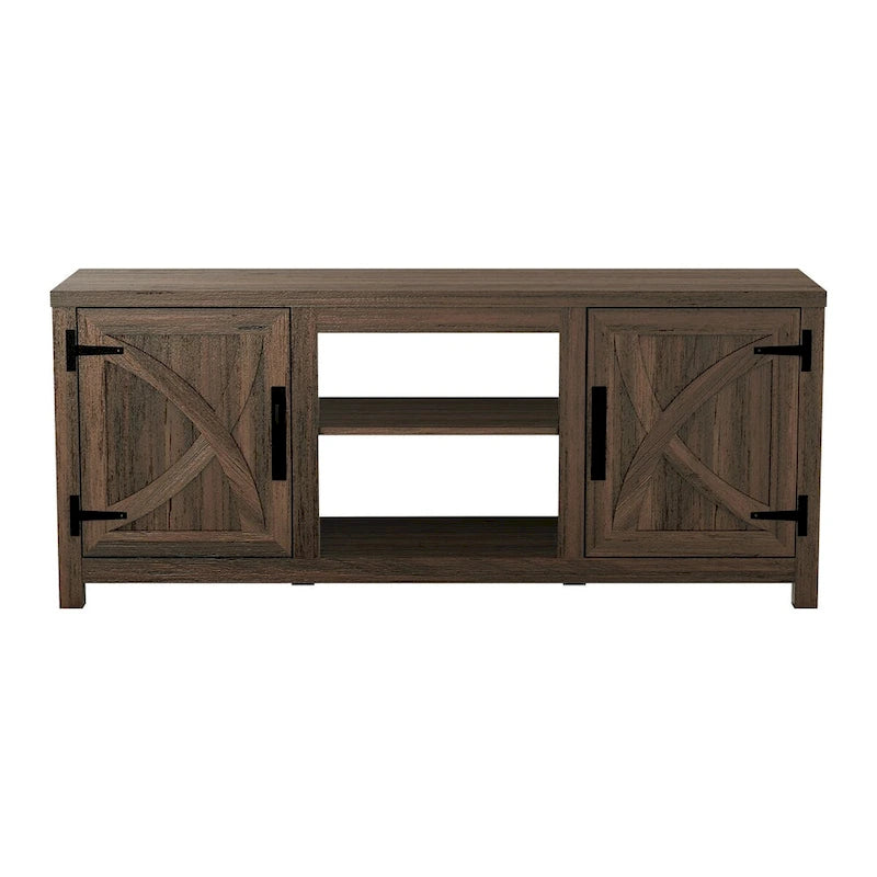 Meuble TV console en bois avec portes de grange rustiques en noyer de 58 po pour téléviseurs jusqu'à 65 po - 58 po de largeur