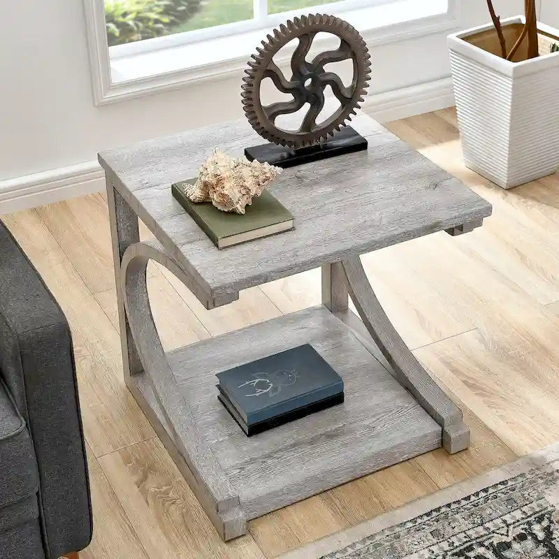 Table basse unique, table basse moderne en bois massif de 60,5 cm avec rangement, table basse en bois massif de forme spéciale
