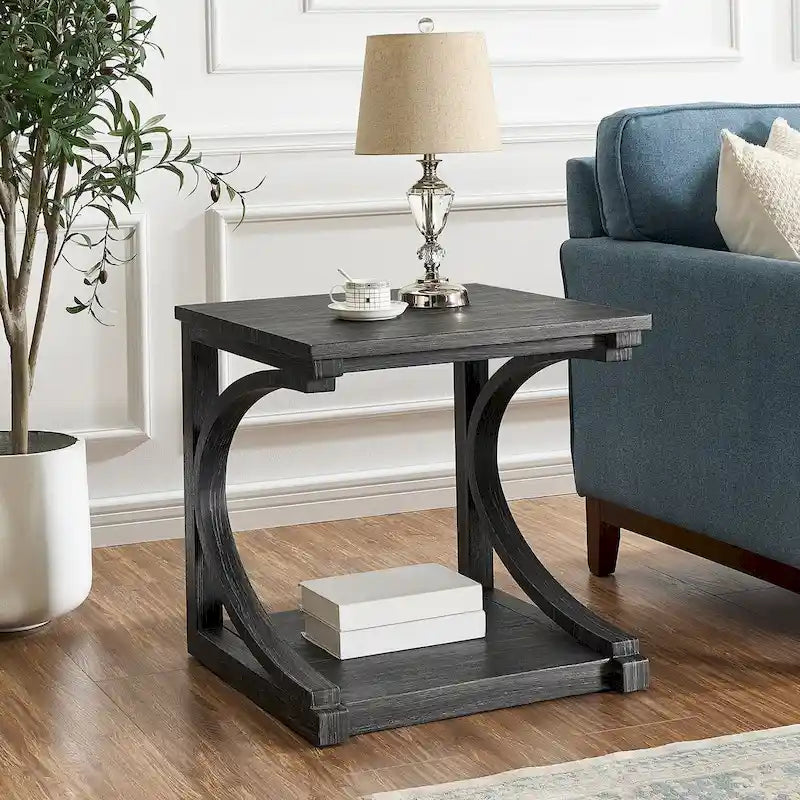 Table basse unique, table basse moderne en bois massif de 60,5 cm avec rangement, table basse en bois massif de forme spéciale