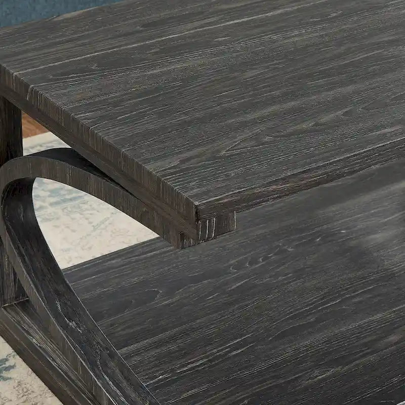 Table basse unique, table basse moderne en bois massif de 60,5 cm avec rangement, table basse en bois massif de forme spéciale