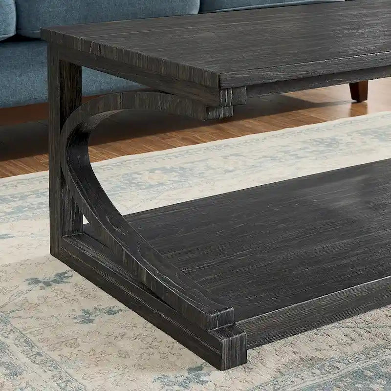 Table basse unique, table basse moderne en bois massif de 60,5 cm avec rangement, table basse en bois massif de forme spéciale