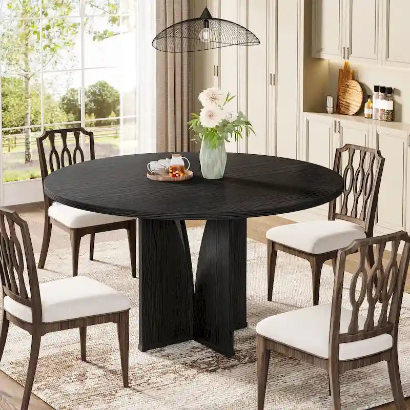 Table à manger ronde de 39,4 pouces avec plateau en bois pour cuisine, salle à manger