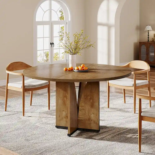 Table à manger ronde de 39,4 pouces avec plateau en bois pour cuisine, salle à manger