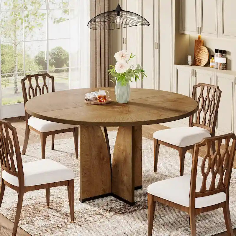 Table à manger ronde de 39,4 pouces avec plateau en bois pour cuisine, salle à manger