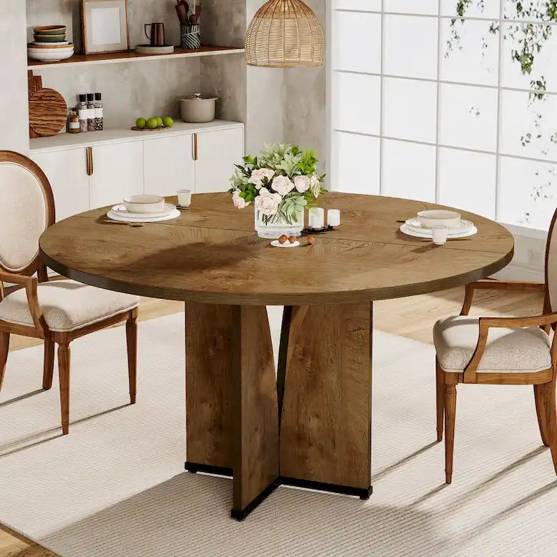 Table à manger ronde de 39,4 pouces avec plateau en bois pour cuisine, salle à manger