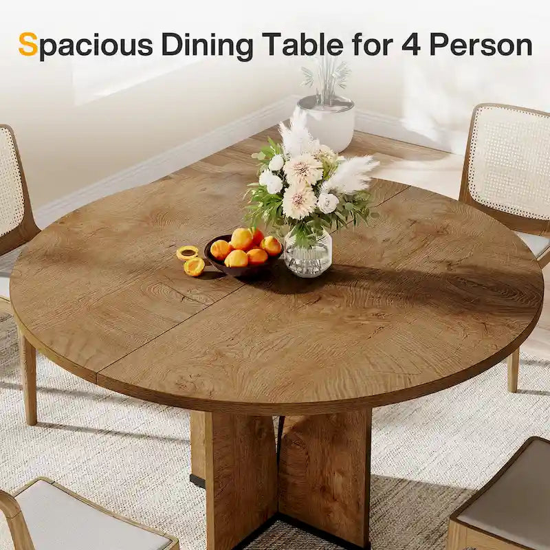 Table à manger ronde de 39,4 pouces avec plateau en bois pour cuisine, salle à manger